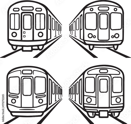 Set of Subway Train Outline vector illustration isolated On Transparent Background