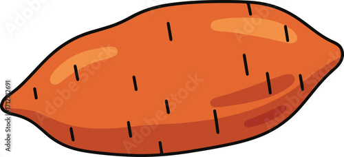 A single, vibrant orange sweet potato depicted in a pixel art style against a white background. The detail shows the characteristic shape and texture of the vegetable.