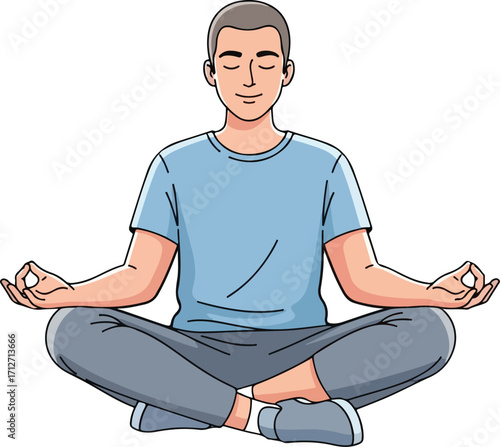 Man meditating in lotus position with eyes closed on white background meditation yoga
