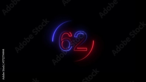 Wallpaper Mural Glowing Neon 62 Countdown Timer Icon. Cyber Neon 62 Progress Number Bright glowing Energy Light Effect on black background. Torontodigital.ca