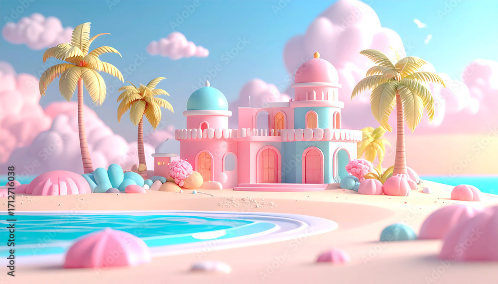 Obraz premium Pastel Paradise Dreamy Tropical Island Resort