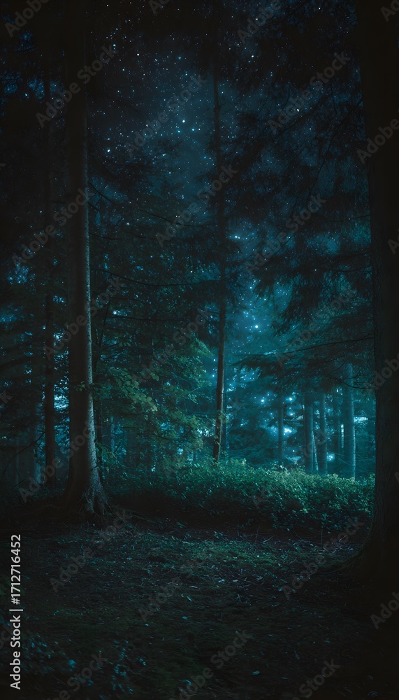 Obraz premium Close-up night forest clearing