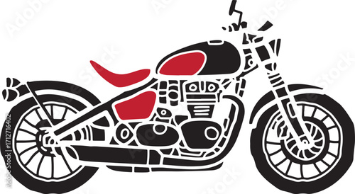 Stylized Motorcycle Illustration Classic Design Black and Red Accents