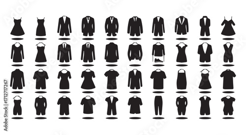 Collection of Black Clothing Silhouettes on White Background