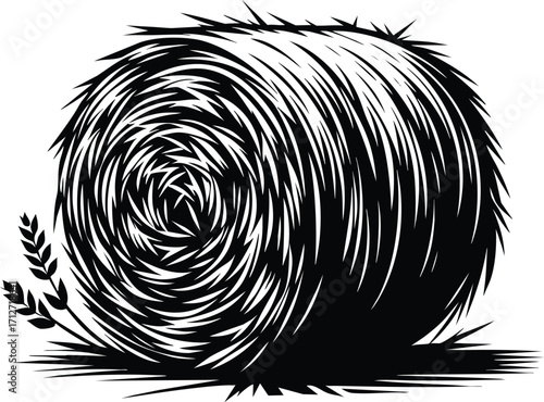 Dry Hay bale in an agricultural field  vector illustration isolated on a white background
