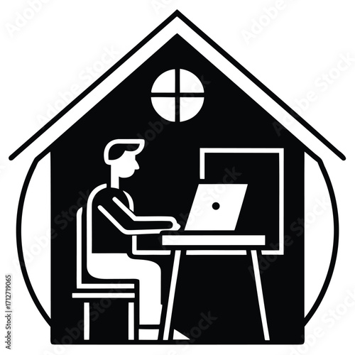 freelancer at home desk vectoe icon