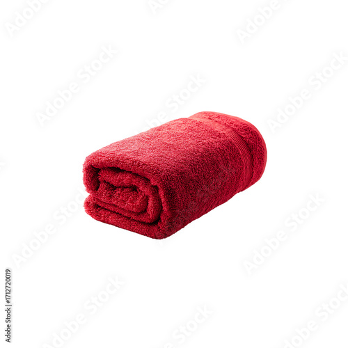 folded red terry towel isolated on a transparent background, in a PNG format