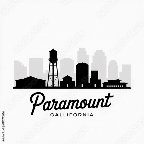 Paramount California Skyline Silhouette — Los Angeles County Industrial City Vector Illustration