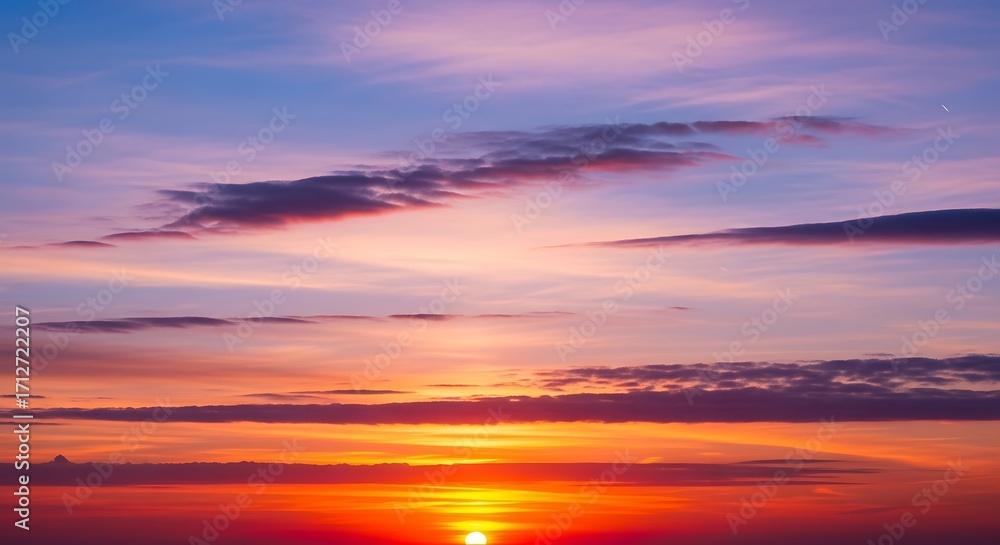 Obraz premium Vibrant Sunset Sky with Colorful Cloudscape.