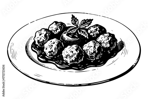 Meatball vector engraving style illustration