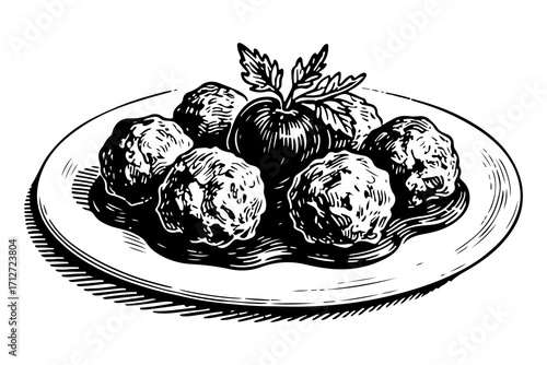 Meatball vector engraving style illustration