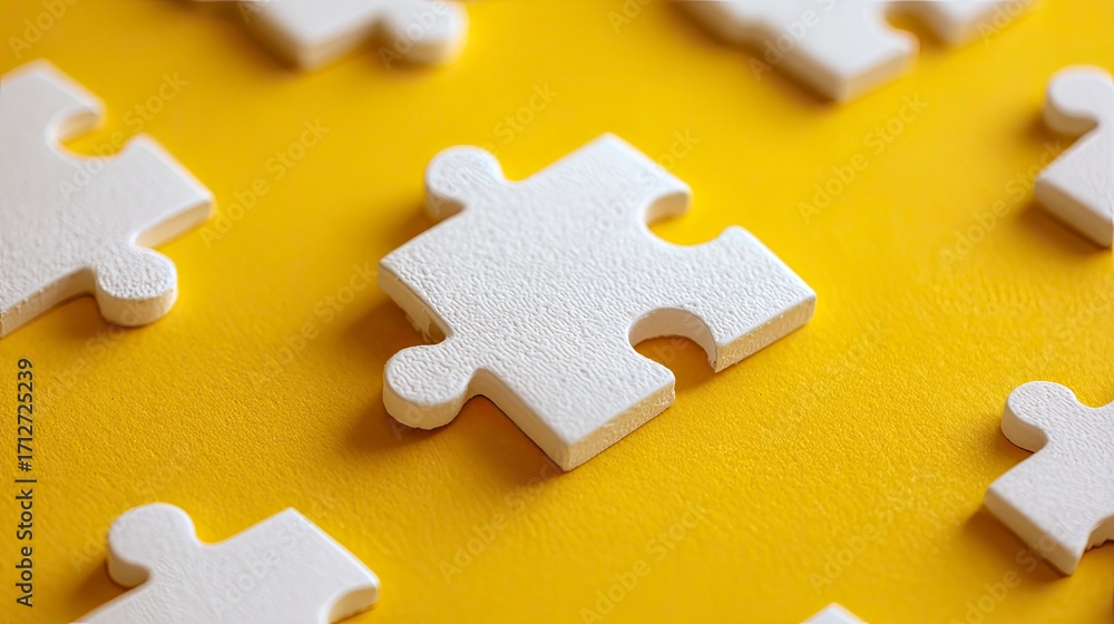 Fototapeta premium White Jigsaw Puzzle Pieces on Yellow