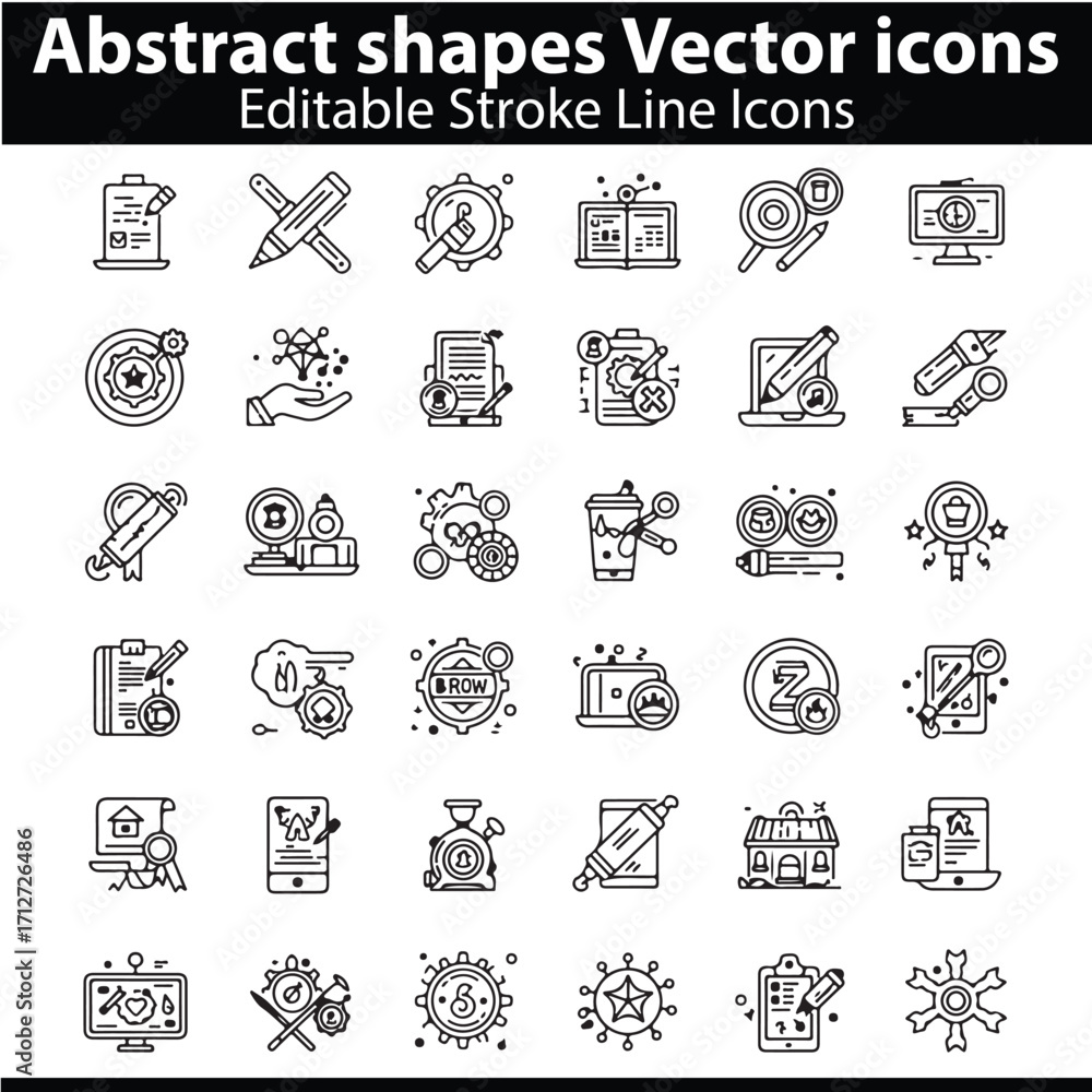Fototapeta premium Abstract Shapes Vector Icons – Geometric Minimalist Symbols, Modern Design Elements, and Creative Decorative Vector Pack