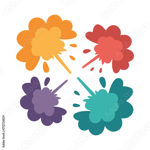 A colorful explosion of creativity with vibrant splashes of orange, red, purple, and teal. It is a vibrant display of artistic expression against a clean white backdrop