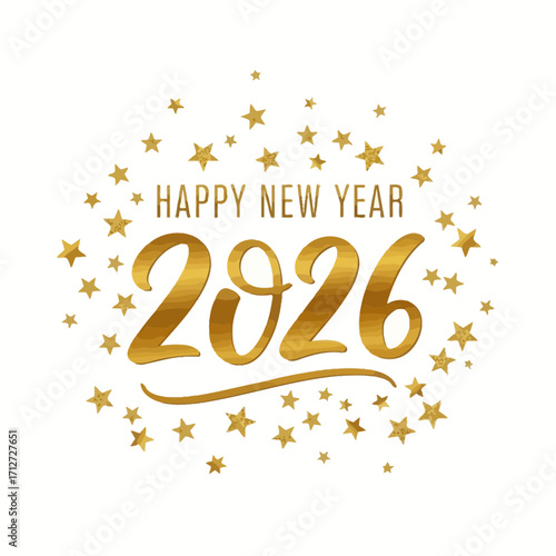 Happy new year 2026 with golden stars