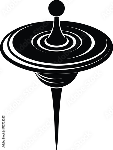 Black and White Illustration of a Spinning Top Toy with Circular Design on white background