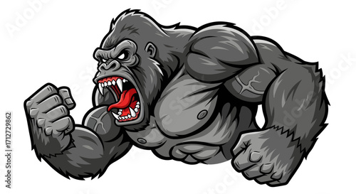 Fierce muscular gorilla roaring with fists raised powerful primate alpha male wild animal