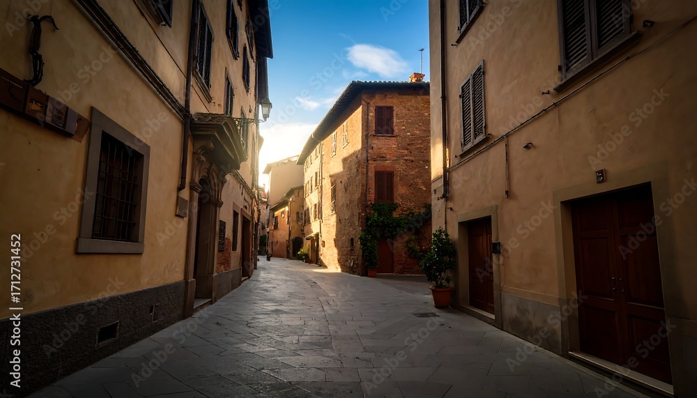 Obraz premium Narrow alleyway in a historic European town, sunlit