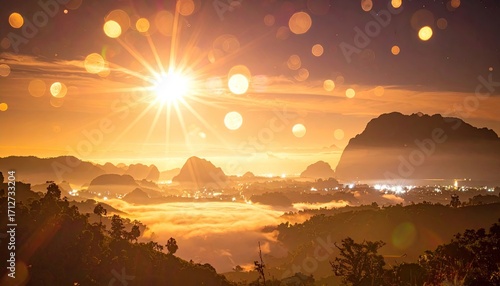 Scenic Coastline at Sunset with Mountains Fog and Golden Light in Coastal Scenery