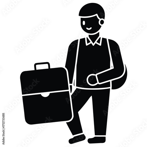 digital nomad with laptop bag vectoe icon