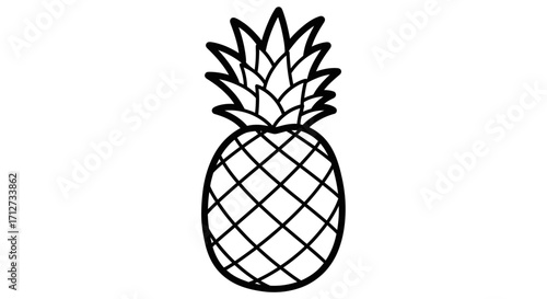 A simple line drawing of a whole pineapple, showcasing its textured skin and spiky crown.