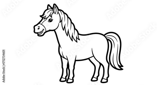 A charming cartoon pony, standing peacefully, ready for coloring.