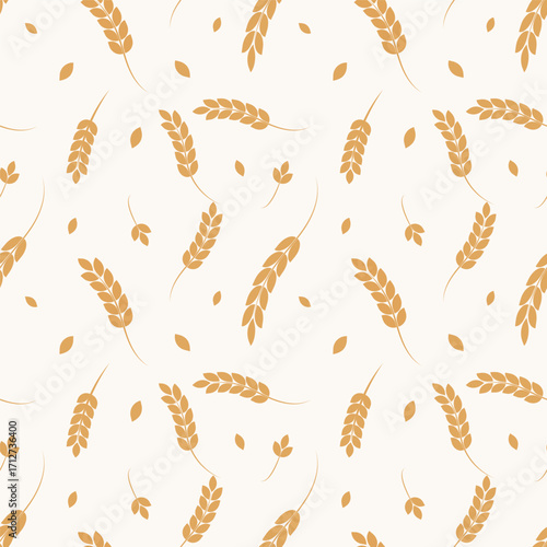 Wheat ears seamless pattern.Plant, nature, harvest repeat pattern in brown isolated on background