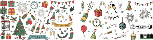 Festive Celebration Elements Gifts Champagne Fireworks