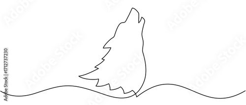 A wolf roaring at night in line art style for halloween day