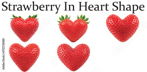 Set of red heart-shaped strawberries isolated on a white background