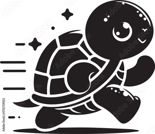 Adorable speedy turtle character running fast with sparkles cute cartoon animal