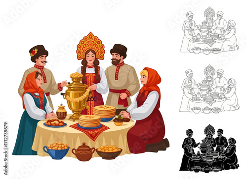 Russian Maslenitsa Festival Family Gathering Celebrating Traditional Food and Culture