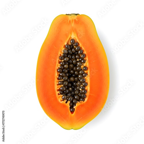 isolated view. lay Flat for background a on text. papaya with slice white your space ripe copy Top  Write