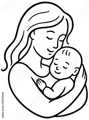 A mother with a small baby in her arms hugs him
