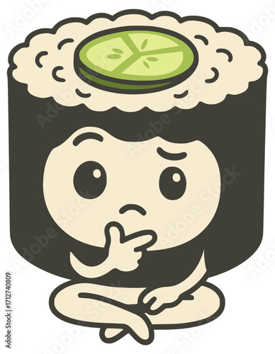 An illustration of a pensive character sitting and thinking