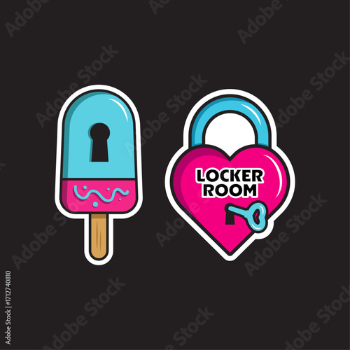 Pink locker room with ice cream and love shape