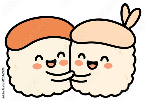 Two sushi rolls hugging each other like best friends
