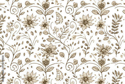 Vintage Hand-Drawn Floral Vine Seamless Pattern