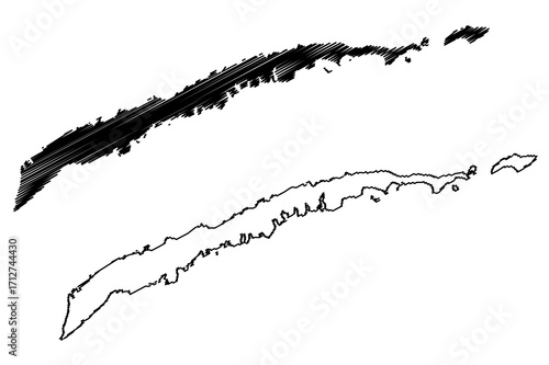 Roatan and Barbareta island (Republic of Honduras, Cenrtal America, Caribbean islands) map vector illustration, scribble sketch Ruatan or Rattan map