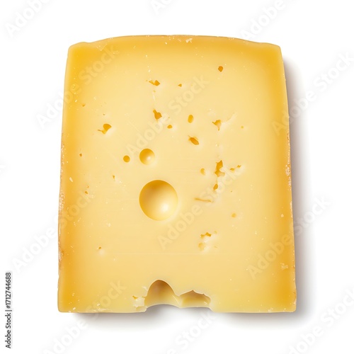 piece of cheese isolated on white background . Top view. Flat lay