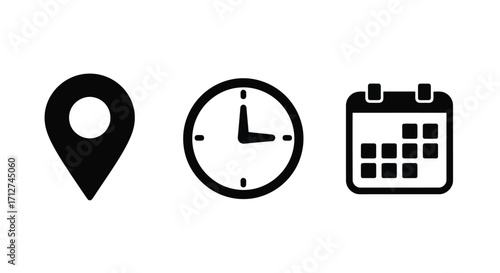 Collection of black and white communication and contact information icons