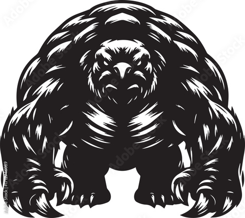 Powerful muscular mythical creature with fierce expression and sharp claws