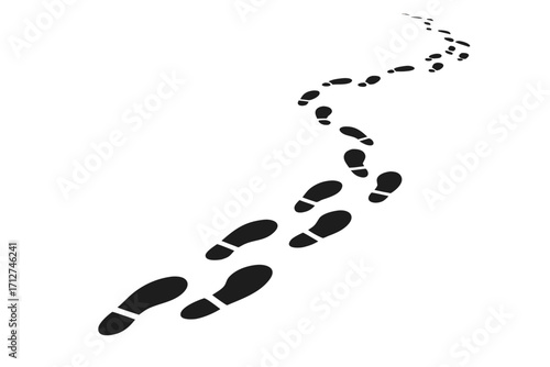 Footprint pathway leading through snow in a minimalistic landscape illustration with a sense of adventure and exploration 
