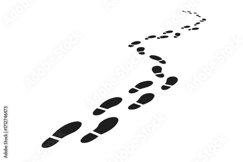 Footprint pathway leading through snow in a minimalistic landscape illustration with a sense of adventure and exploration 
