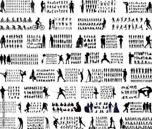 A set of different silhouettes of people, different professions, athletes, people walking, reading, set, collection, vector