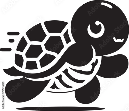 Cute speedy turtle silhouette motion graphics fast animal character cartoon style