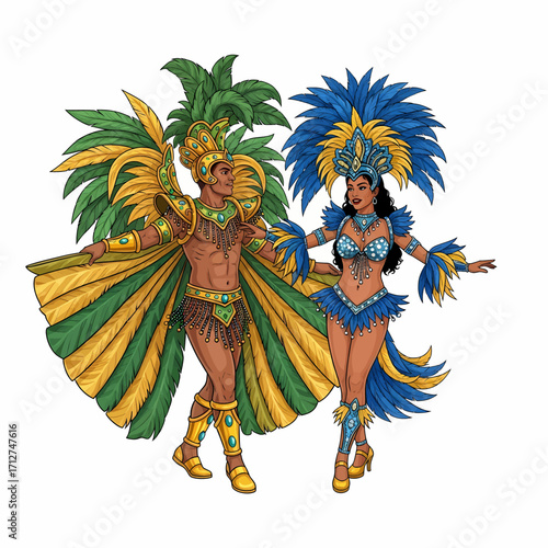 Vibrant Brazilian Carnival Celebration Dancers in Elaborate Costumes