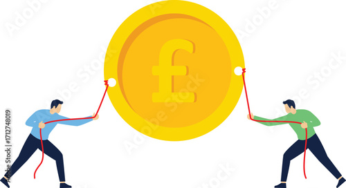 Two people tug of war for the pound

