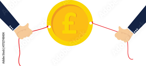 Two people tug of war for the pound

