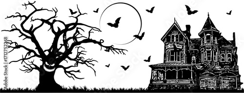 Silhouette of a Creepy  House 